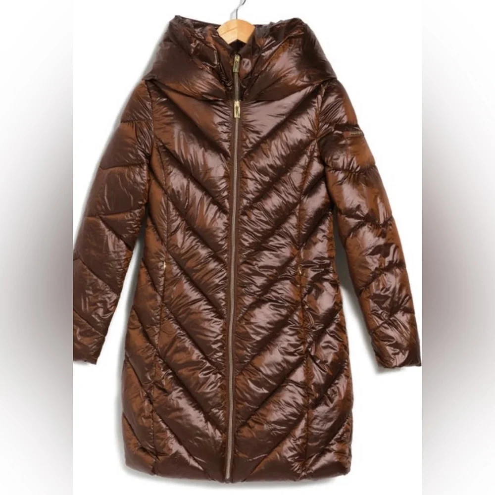 NWT Via Spiga inset bib quilted long puffer jacket - Picture 1 of 10